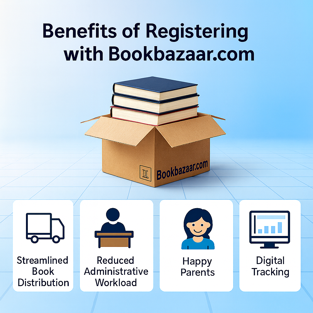 Modern school building with students